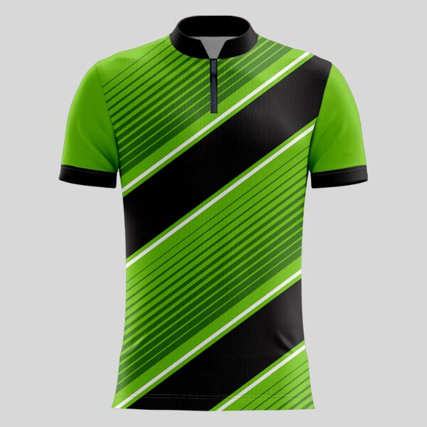 Green Linear Pattern Full Print Chinese Collar Shirt Thumbnail